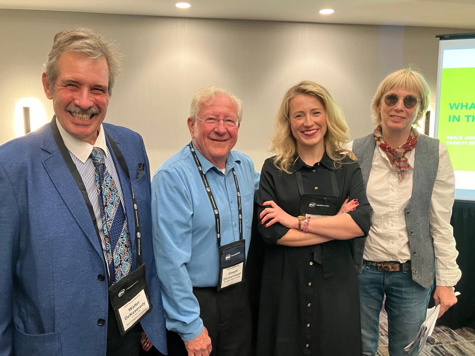 Od lewej: prof. Walter DeKeseredy (West Virginia University), prof. Joseph F. Donnermeyer (The Ohio State Uniwersity), dr Emilia Jurgielewicz-Delegacz, prof. Jayne Mooney (John Jay College of Criminal Justice / CUNY Graduate Center)