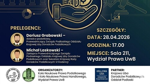 "Wyzwania prawno-podatkowe w prowadzeniu spółki kapitałowej" - plakat promujący wydarzenie