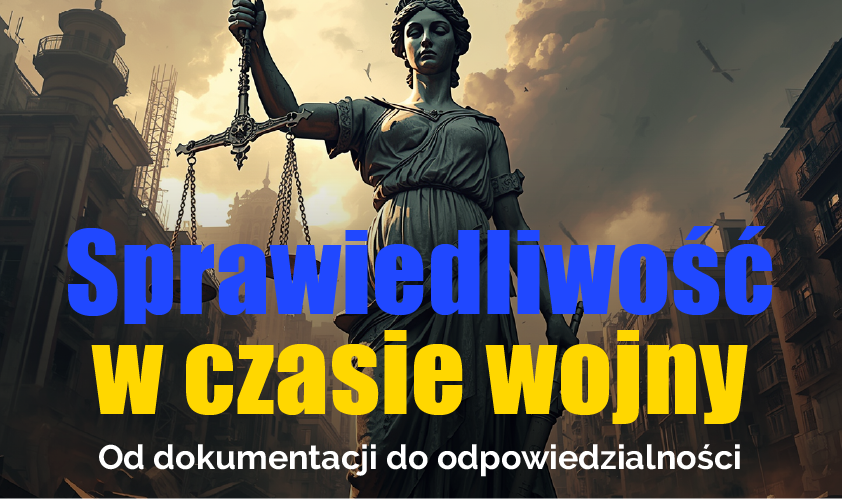 Sprawiedliwość w czasie wojny - plakat promujący wydarzenie