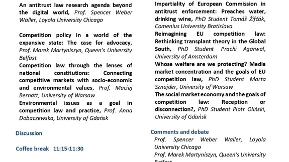 14th International PhD Students&rsquo; Conference on Competition Law: Goals of Competition Law na Wydziale Prawa UwB - plakat promujący wydarzenia - część 2 materiału graficznego