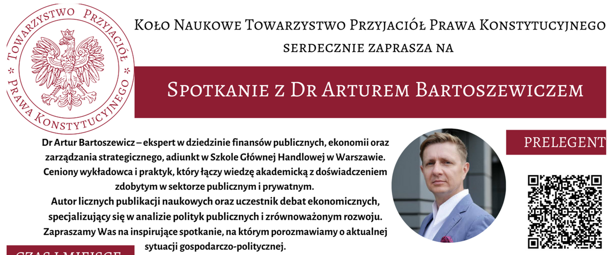 Grafika promująca spotkanie z dr Arturem Bartoszewiczem.