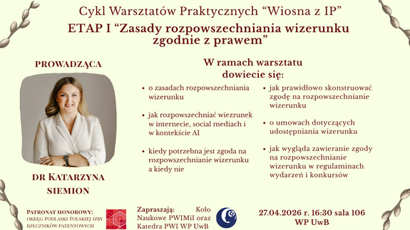 Certyfikowany Cykl Warsztat&oacute;w Praktycznych pod nazwą "Wiosna z IP" - grafika gł&oacute;wna