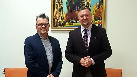 Spotkanie Dziekana Wydziału Prawa UwB - dr. hab. Artura Olechno, prof. UwB z prof. Thomasem Christiansenem