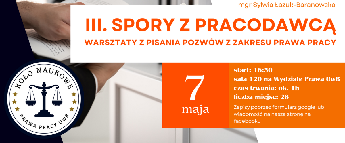 Warsztaty pt. „Spory z pracodawcą. Warsztaty z pisania pozwów z zakresu prawa pracy”