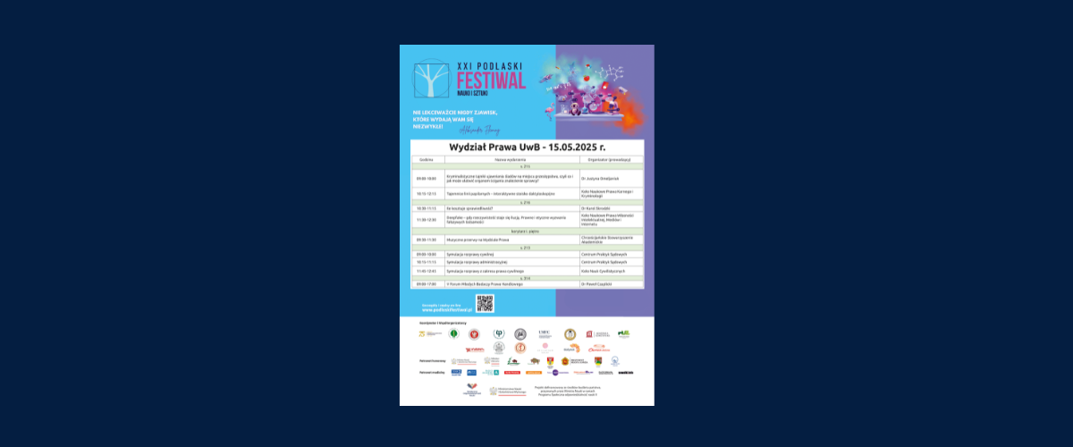 XXI Podlaski Festiwal Nauki i Sztuki na Wydziale Prawa UwB