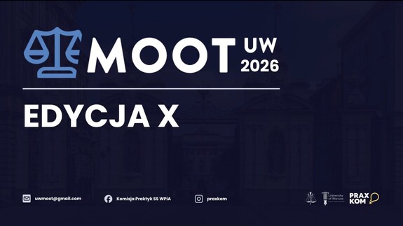 Trwa rejestracja drużyn do jubileuszowej X edycji ogólnopolskiego konkursu arbitrażowego UW MOOT 2026 - grafika promocyjna