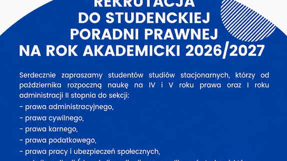 Rekrutacja do Studenckiej Poradni Prawnej na rok akademicki 2026/2027